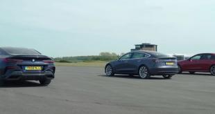 Drag Race: BMW M850i vs Mercedes-AMG E63 S vs Tesla Model 3